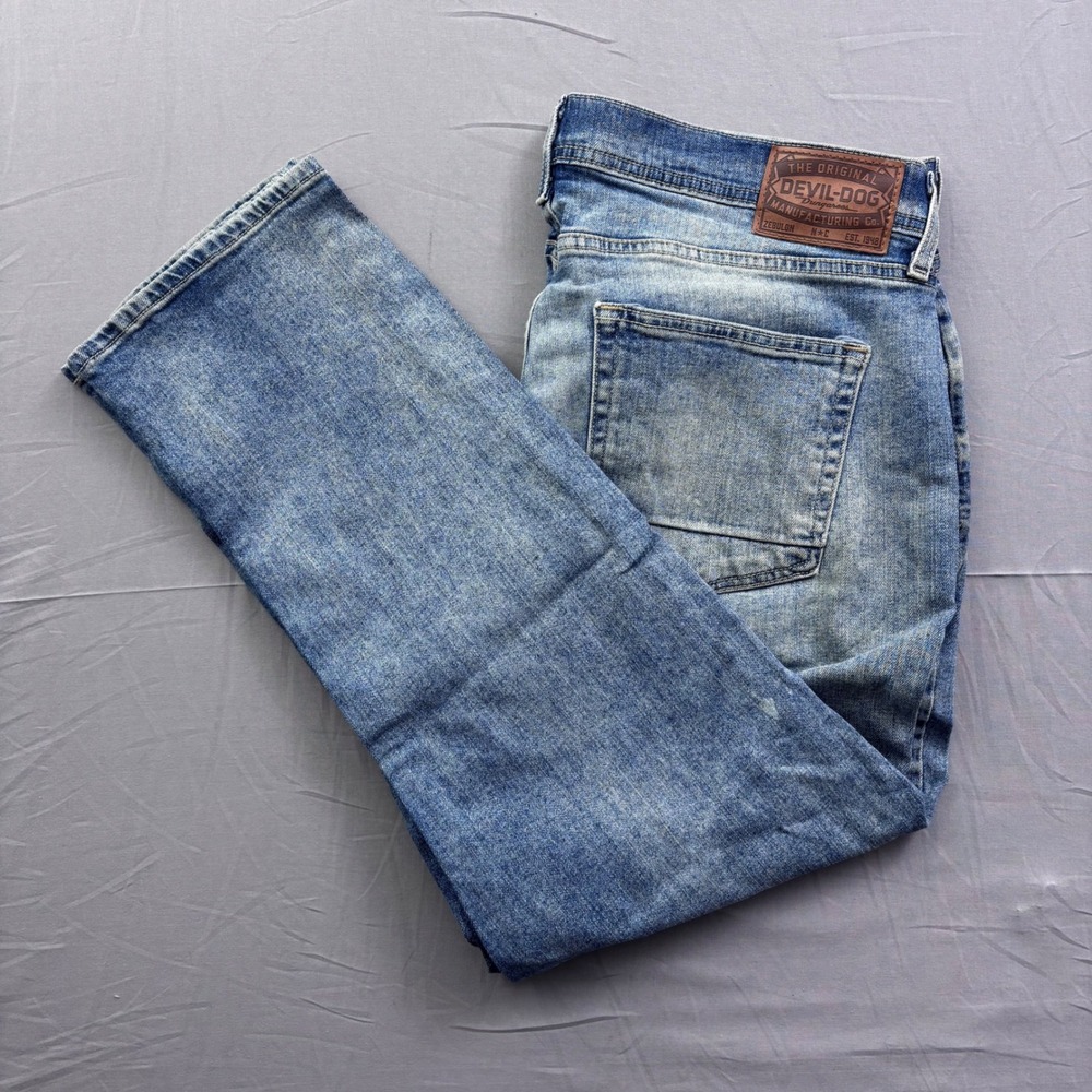 Devil-Dog Dungarees Mens Athletic Fit Blue Jeans 36x30 Medium Wash Denim Utility